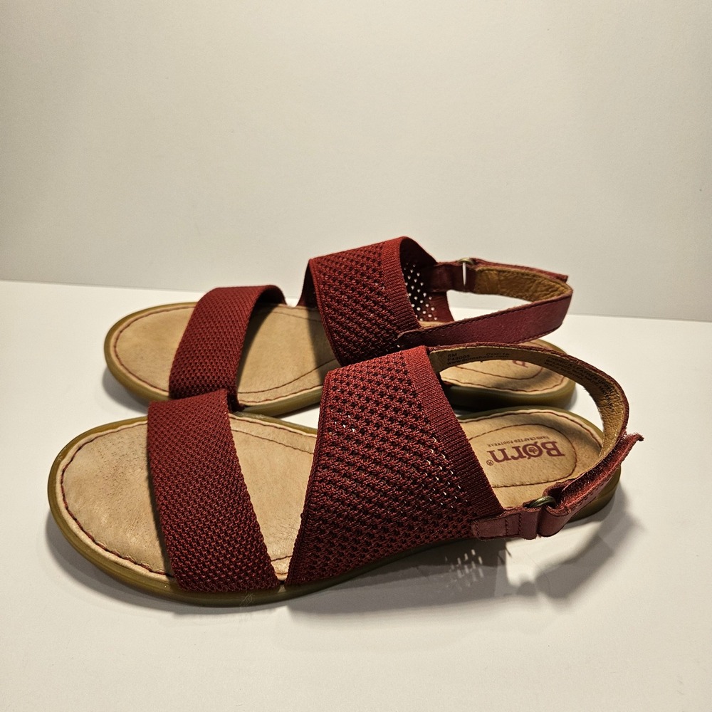 Born Hanz Scarlet Red Knit Leather‎ Woven Slingback Flat Sandals Womens 6M